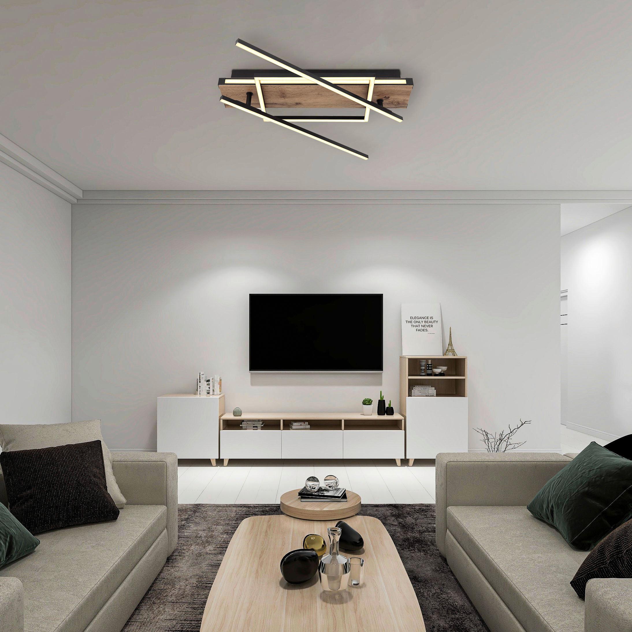 LED-Deckenleuchte Colli Opal/Schwarz/Braun max.40 Watt - Dunkelbraun/Opal, Design, Holzwerkstoff/Kunststoff (120/88/12cm) - Globo