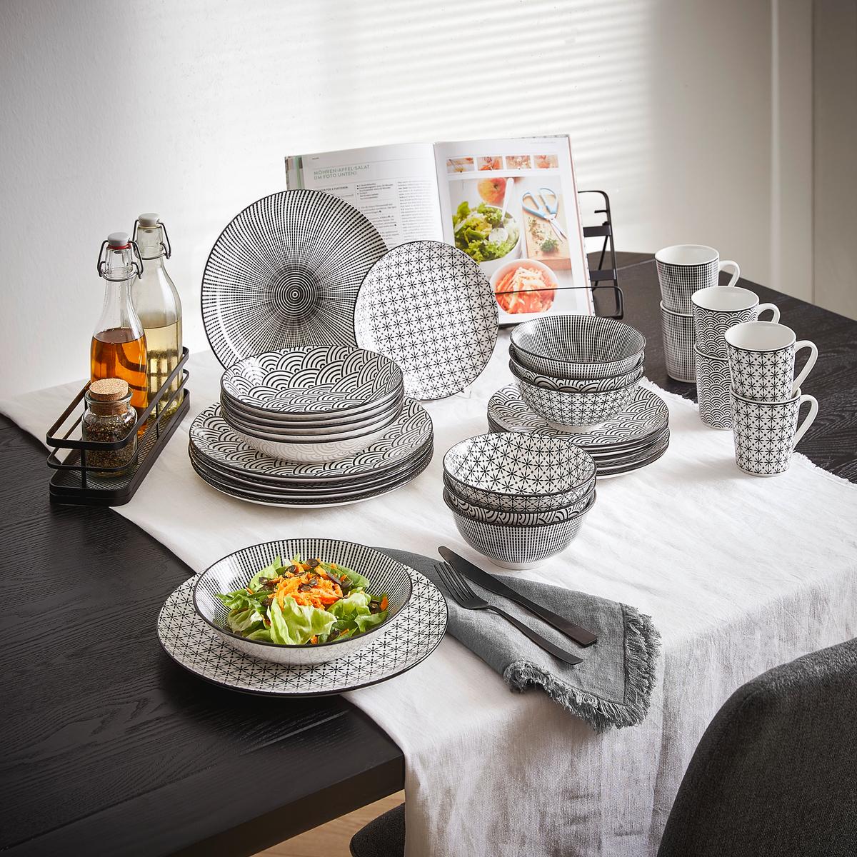 SERWIS OBIADOWO-ŚNIADANIOWY TOKYO - czarny/biały, Trend, ceramika - Novel