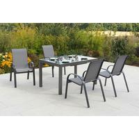 Gartentischgruppe Amalfi 5-tlg. Graphitfarben - Graphitfarben/Grau, KONVENTIONELL, Glas/Textil - Gardenson