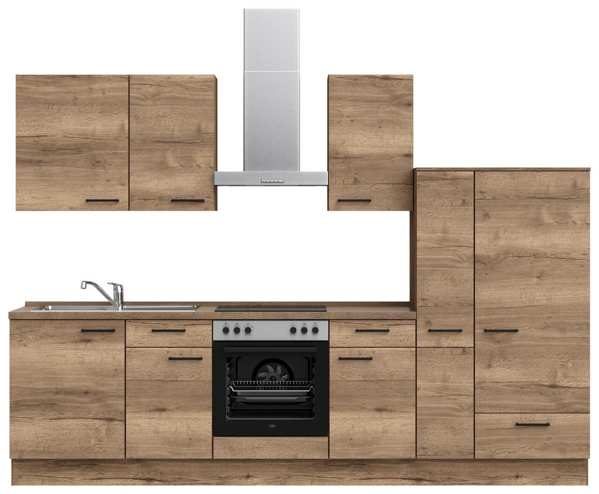 Küchenblock Structura Low m. Geräten Eiche dunkel - Eiche dunkel/Eichefarben, MODERN, Holzwerkstoff/Metall (300cm) - Nobilia