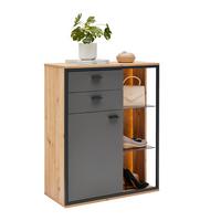 Schuhschrank Florenz Grau/Eiche Artisan - Schwarz/Eiche Artisan, Modern, Glas/Holzwerkstoff (79/100,2/37,3cm) - Premium Living