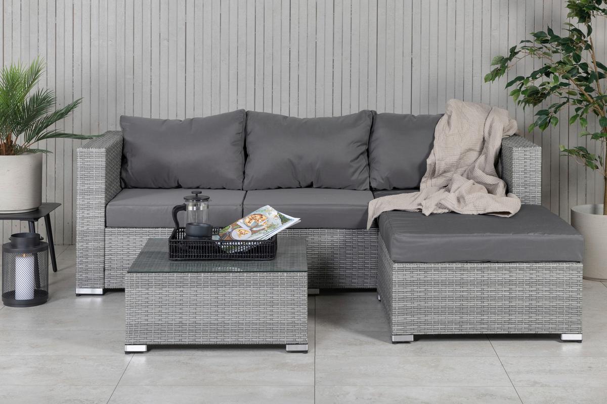 Dining-Loungeset Rotterdam ca. 202x160 cm Grau - Grau, KONVENTIONELL, Glas/Kunststoff - Gardenson