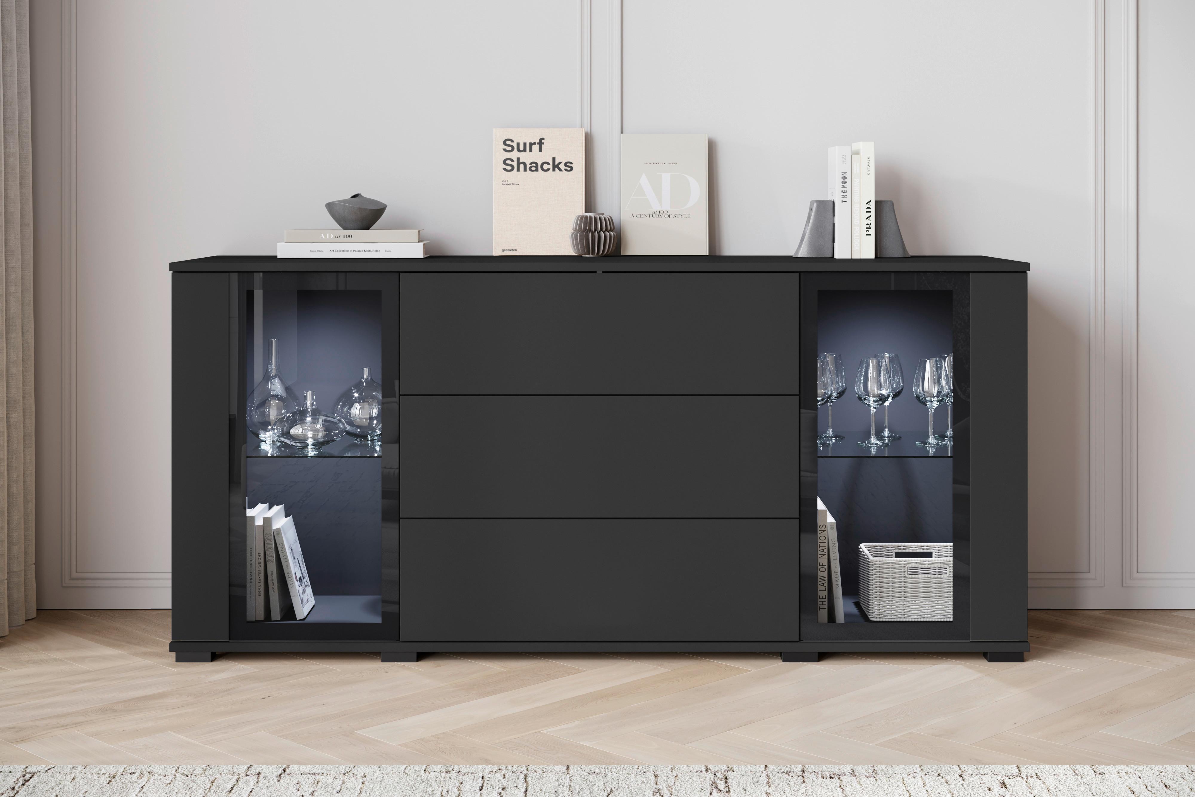 Sideboard Caro 150 - Schwarz, Design, Glas/Holzwerkstoff (150/69,7/39,5cm) - P & B