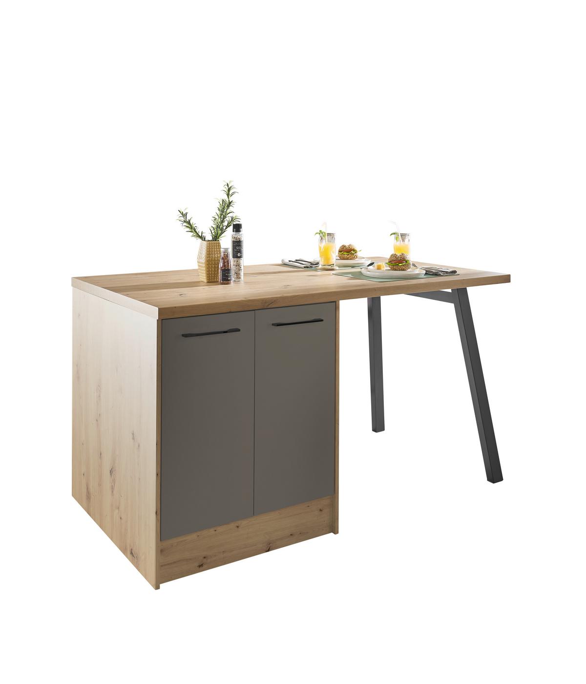 Kücheninsel LINZ in Cubanit grau - Schwarz/Eiche Artisan, MODERN, Holzwerkstoff/Metall (150/91/90cm)