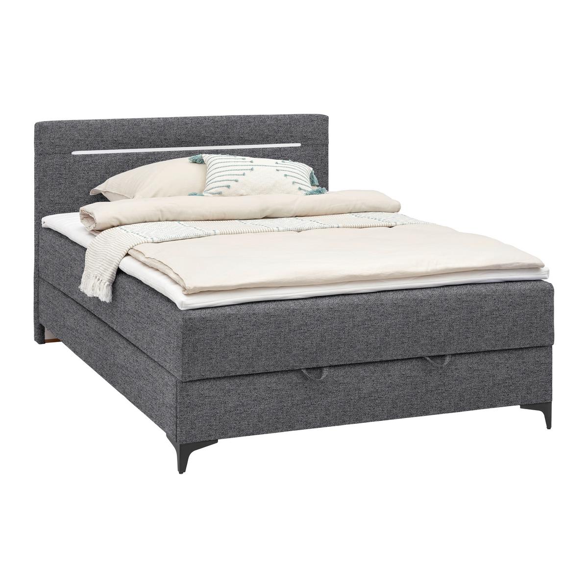 Boxbett Jerry in Grau ca. 120x200cm - Schwarz/Grau, KONVENTIONELL, Textil (120/200cm) - Mömax