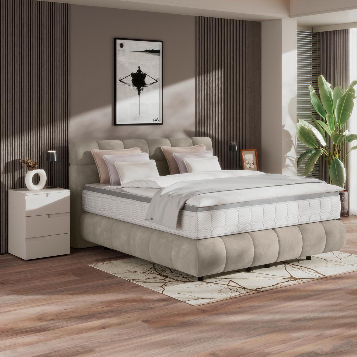 Boxspring Krevet Nobu - crna/taupe, Trend, drvo/tekstil (160/200cm) - Premium Living