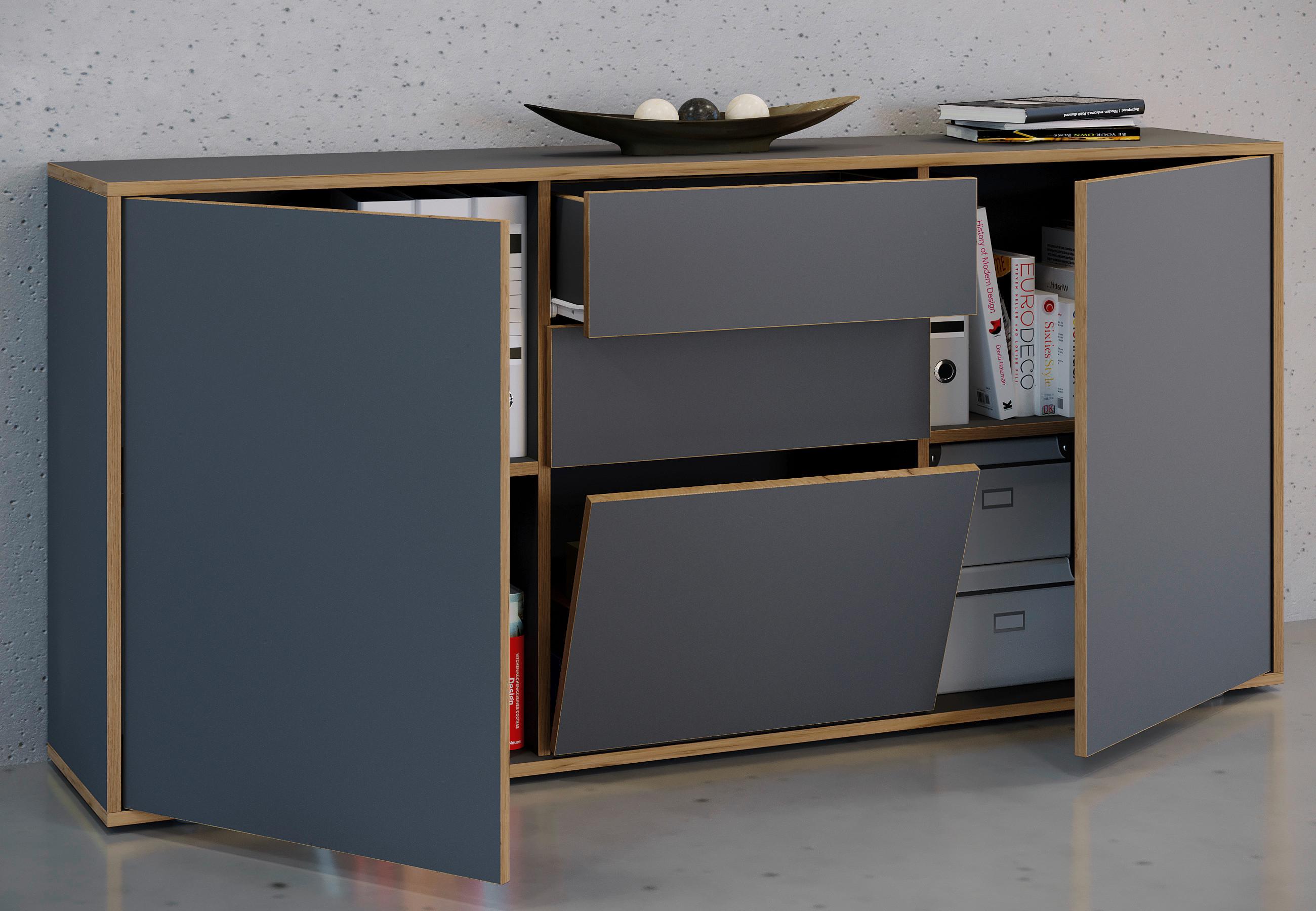 Komoda Salia B160, Antracit, Barva Hrasta - črna/medeni hrast, Design, umetna masa/leseni material (160/74/33cm) - MID.YOU
