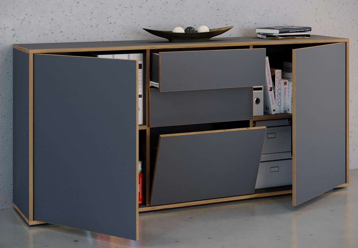 KOMMODE SALIA B160 - Honigeiche/Anthrazit, Design, Holzwerkstoff/Kunststoff (160/74/33cm) - MID.YOU