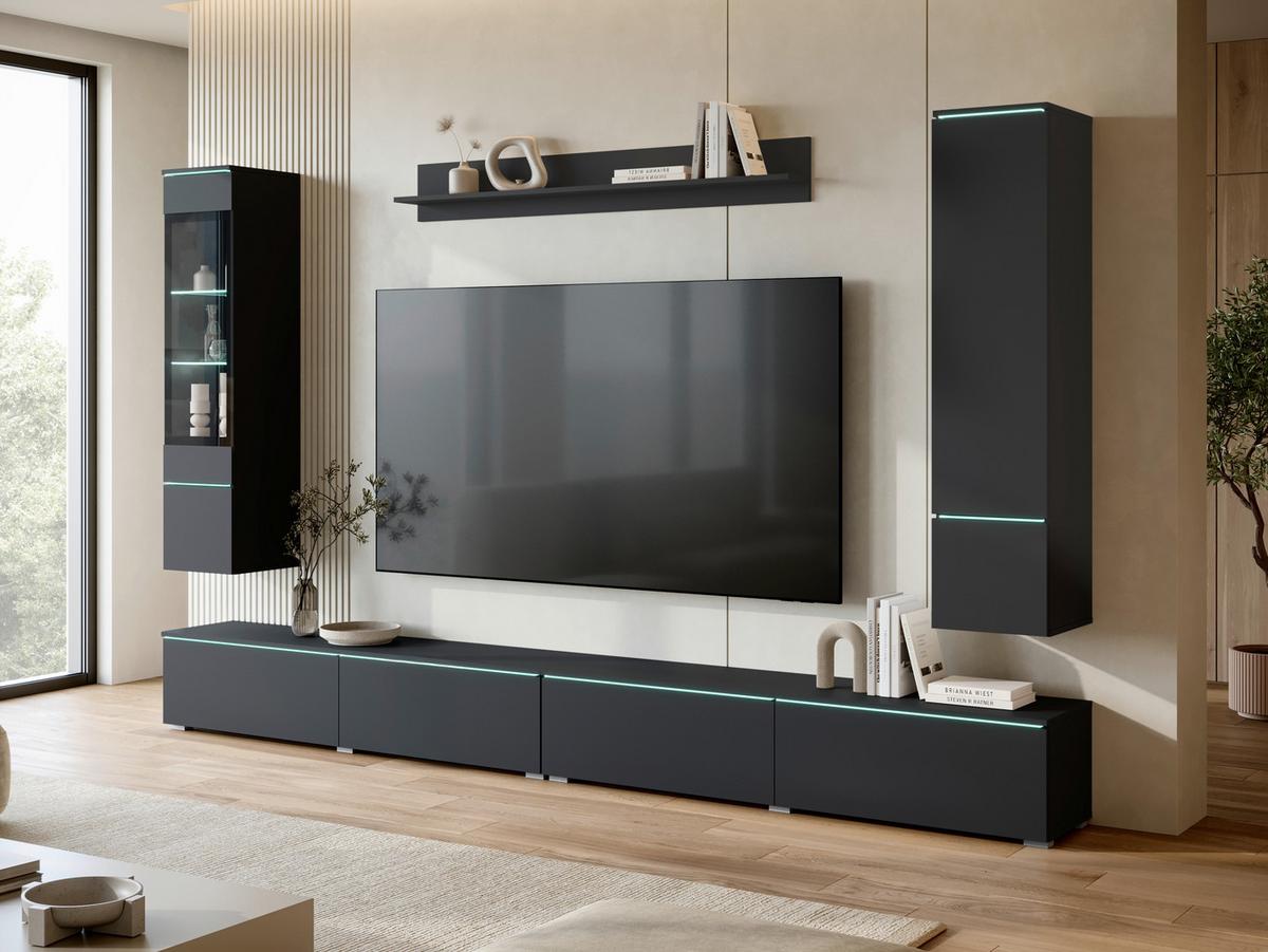 Dnevni Regal Vera Xxl, Črna, 5-Delni - črna/siva, Basics, umetna masa/steklo (300/162/33cm) - P & B