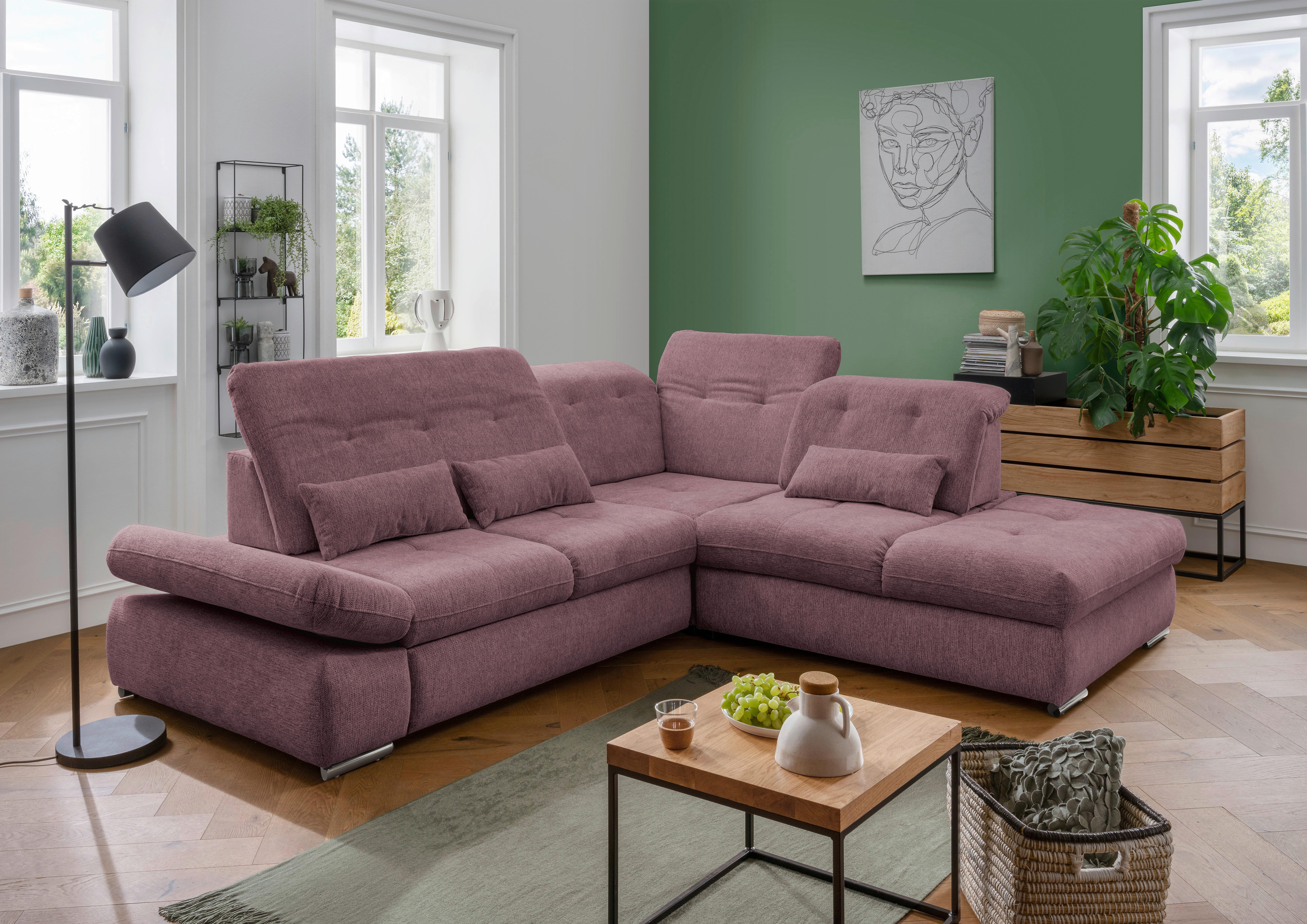 Wohnlandschaft Dalida Brombeere Chenille - Chromfarben/Brombeere, Design, Textil/Metall (280/254cm) - Livetastic
