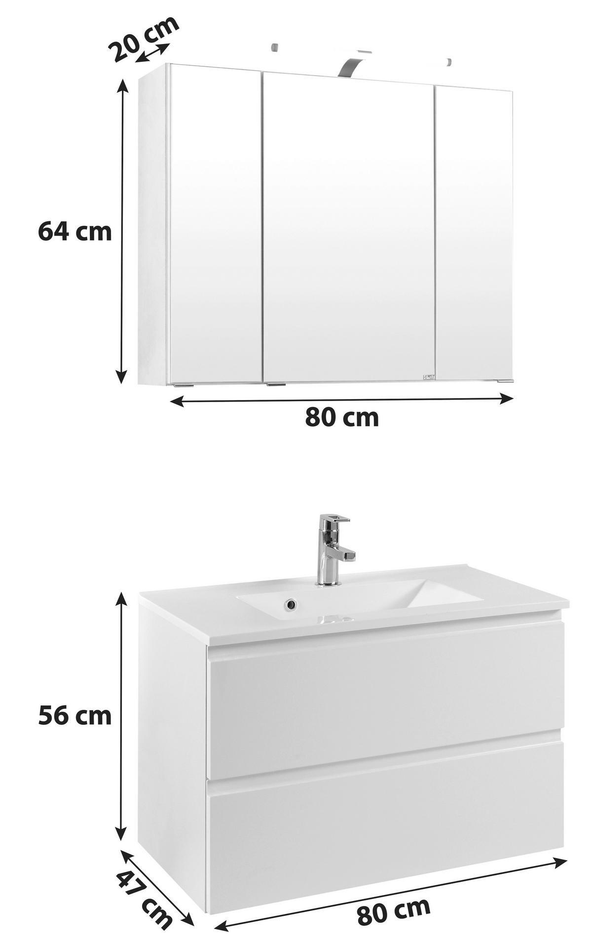 Badezimmer Cardiff ca. 80 cm Grau mit LED - Weiß/Grau, Design, Holzwerkstoff/Stein (80cm) - Held