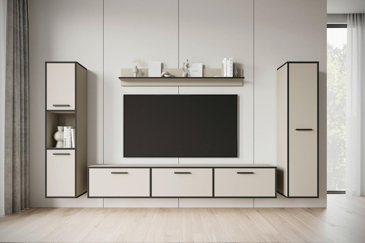 Wohnwand 4 tlg. Bogota XL Kaschmir/Graphitfarben - Kaschmir/Schwarz, Basics, Holzwerkstoff/Kunststoff (240/130/31cm) - P & B