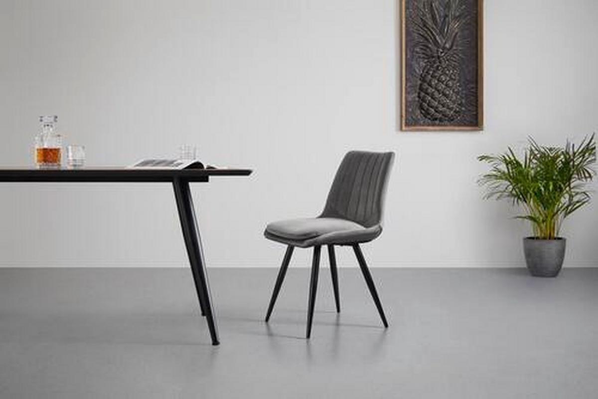 Stuhl Joy Dunkelgrau Samt Gepolstert - Dunkelgrau/Schwarz, MODERN, Holz/Textil (49/82/55cm) - Bessagi Home