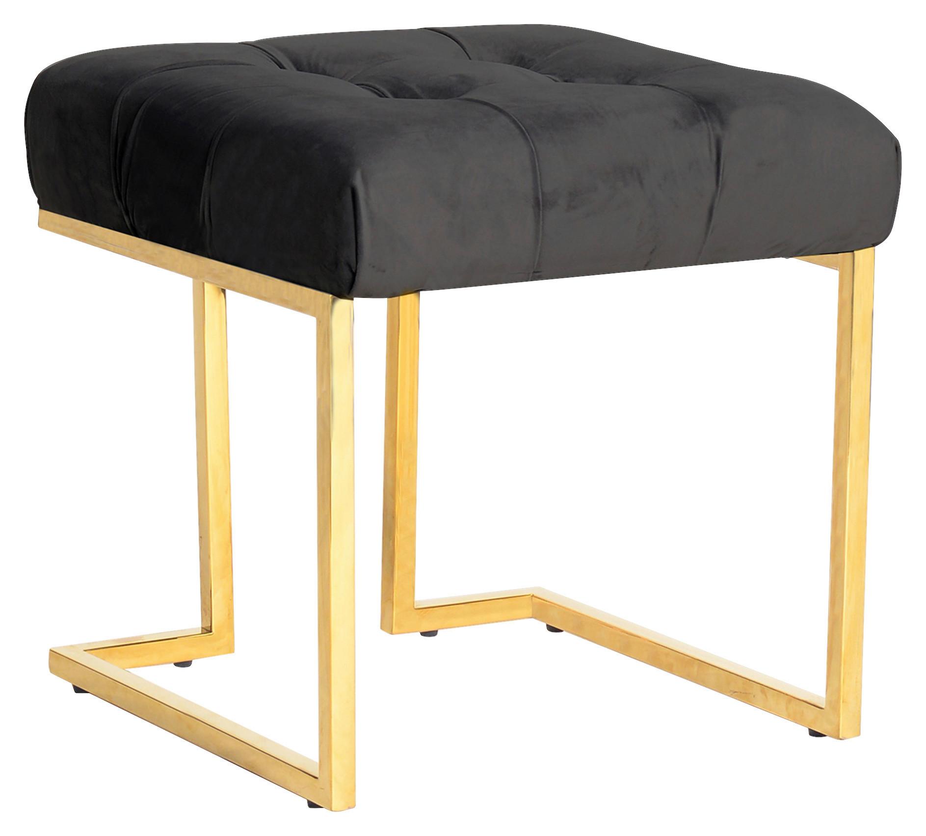 Hocker Parity Schwarz Samt - Goldfarben, Design, Kunststoff/Metall (48/48/48cm) - Kayoom