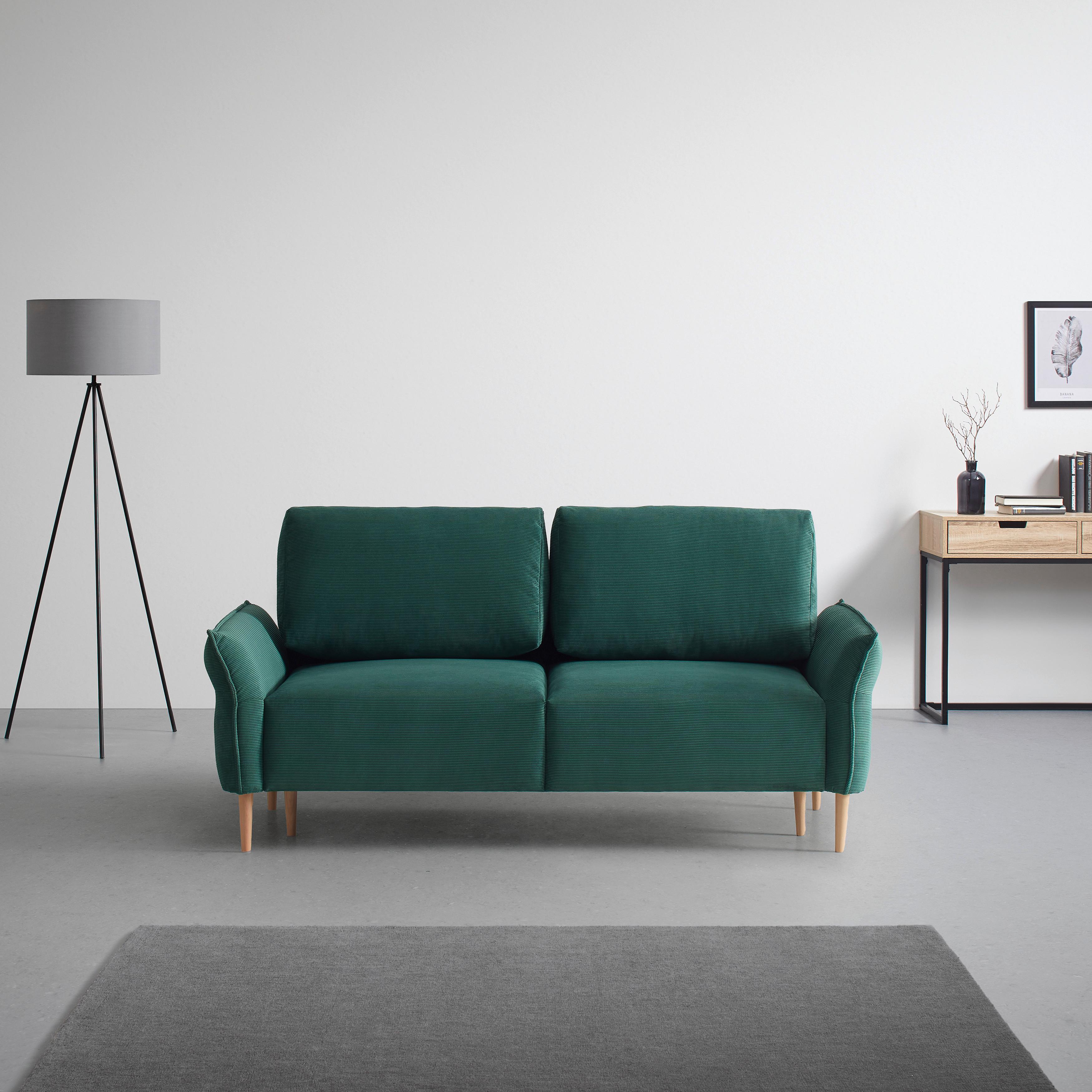 3-Sitzer-Sofa Custom Dunkelgrün - Dunkelgrün/Naturfarben, MODERN, Holz/Textil (183/85/92cm) - Mömax