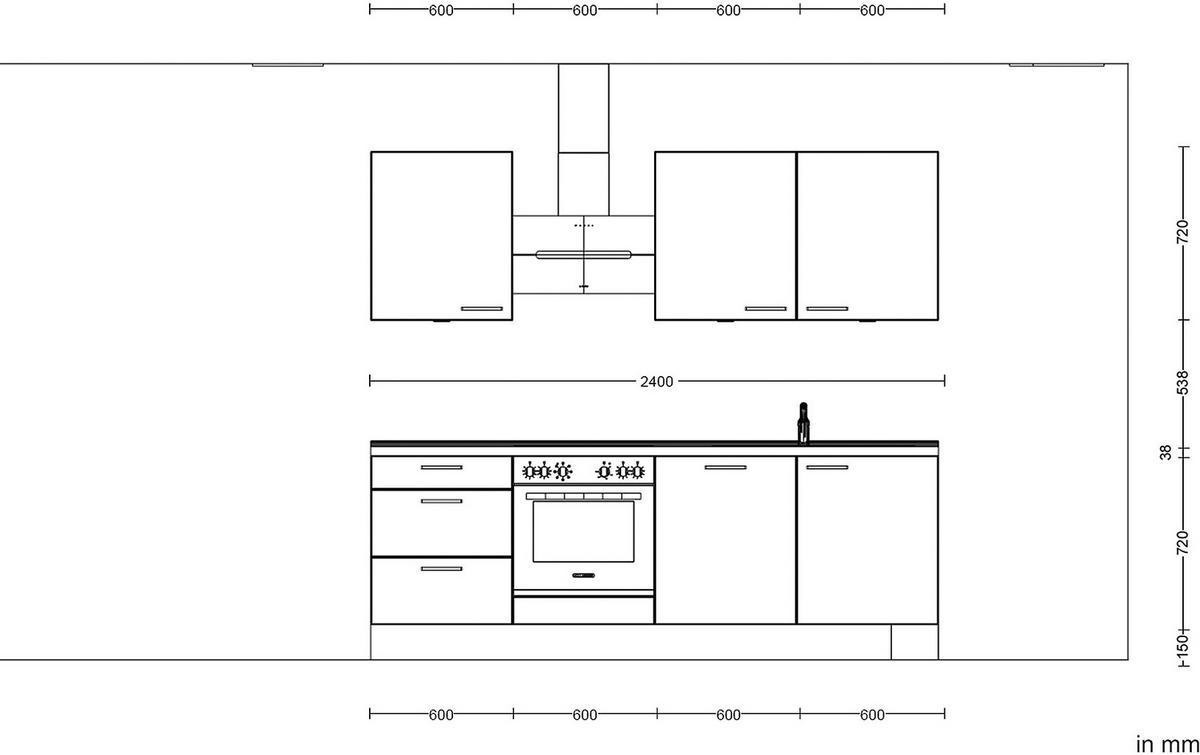 Küchenleerblock Riva High o. Geräte Schieferfarben - Schieferfarben/Edelstahlfarben, MODERN, Holzwerkstoff/Metall (240cm) - Nobilia
