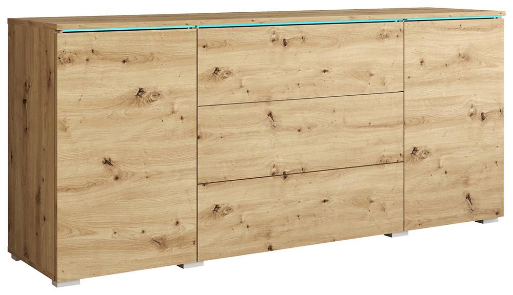 Sideboard Vera mit LED ca. 150 cm Eiche Artisan - Eiche Artisan/Grau, Basics, Holzwerkstoff/Kunststoff (150/67,9/39,5cm) - P & B