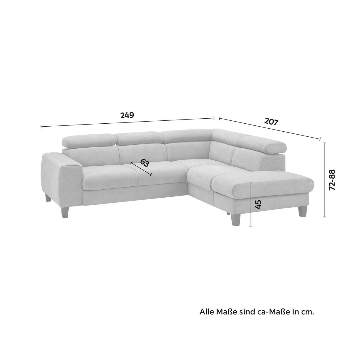 Sarokkanapé Malibu - sötétszürke, Modern, textil (249/88/207cm) - Bessagi Home