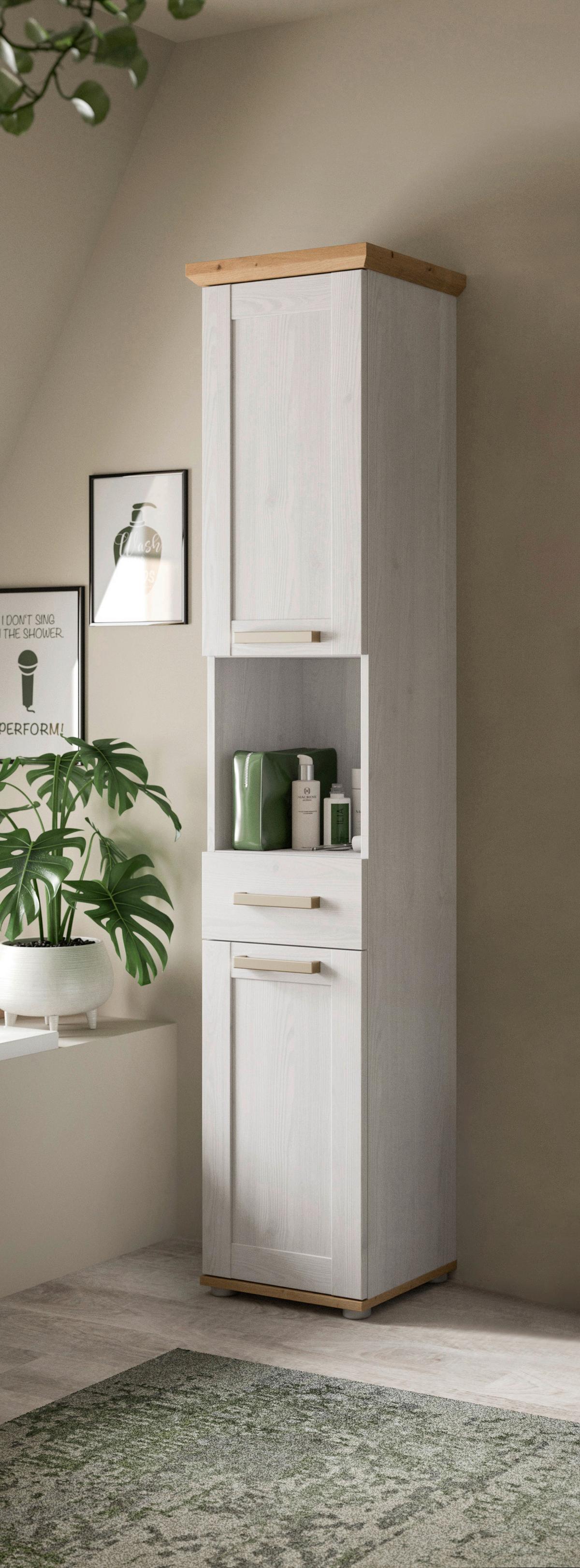 Hochschrank Verona Lärchenfarben/Eiche Artisan - Silberfarben/Lärchefarben, Trend, Holzwerkstoff/Kunststoff (39/187/34cm) - MID.YOU