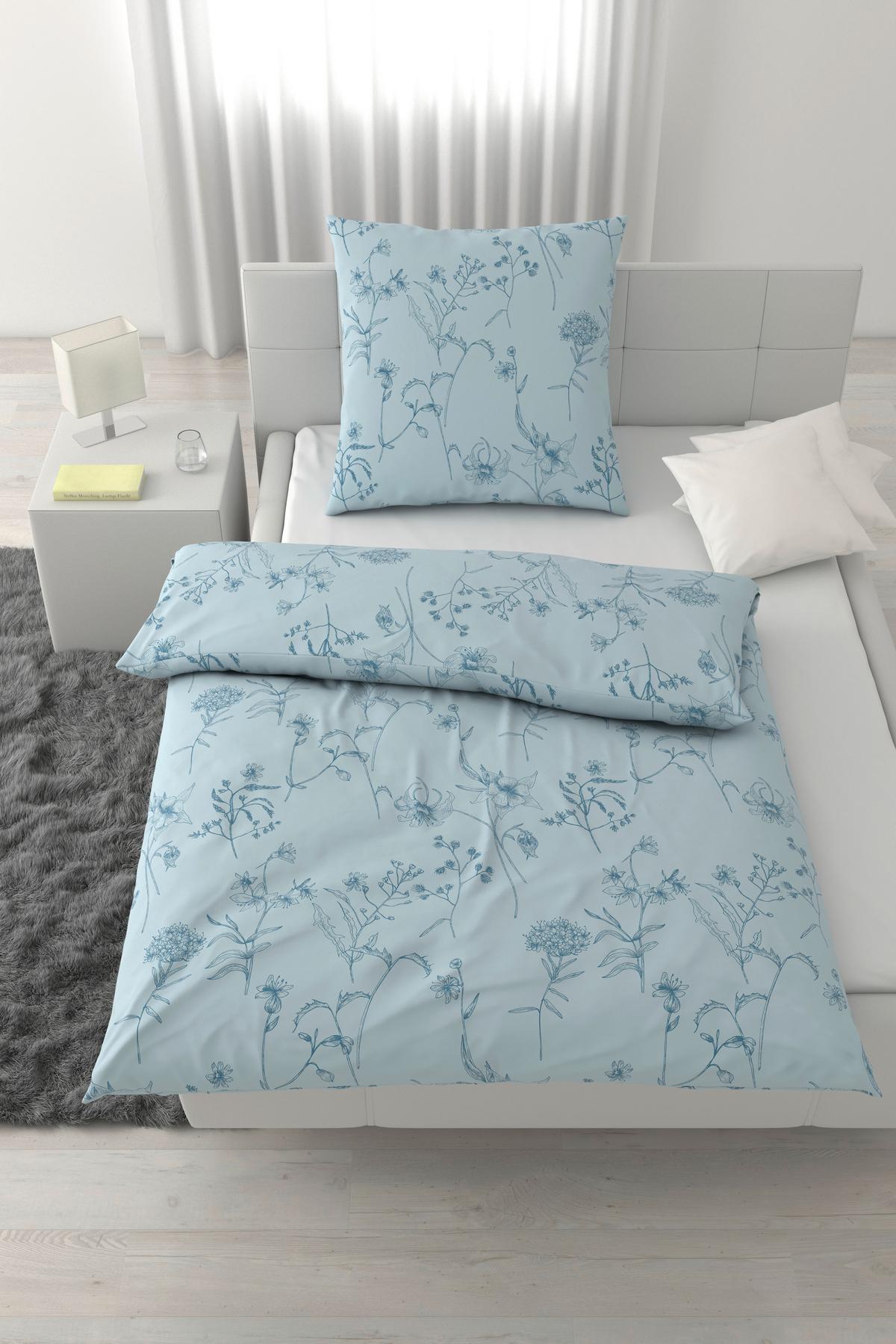 Bettwäsche Nature Romy Blau/Hellblau ca. 135x200cm - Blau/Hellblau, Textil (135/200cm) - Mömax