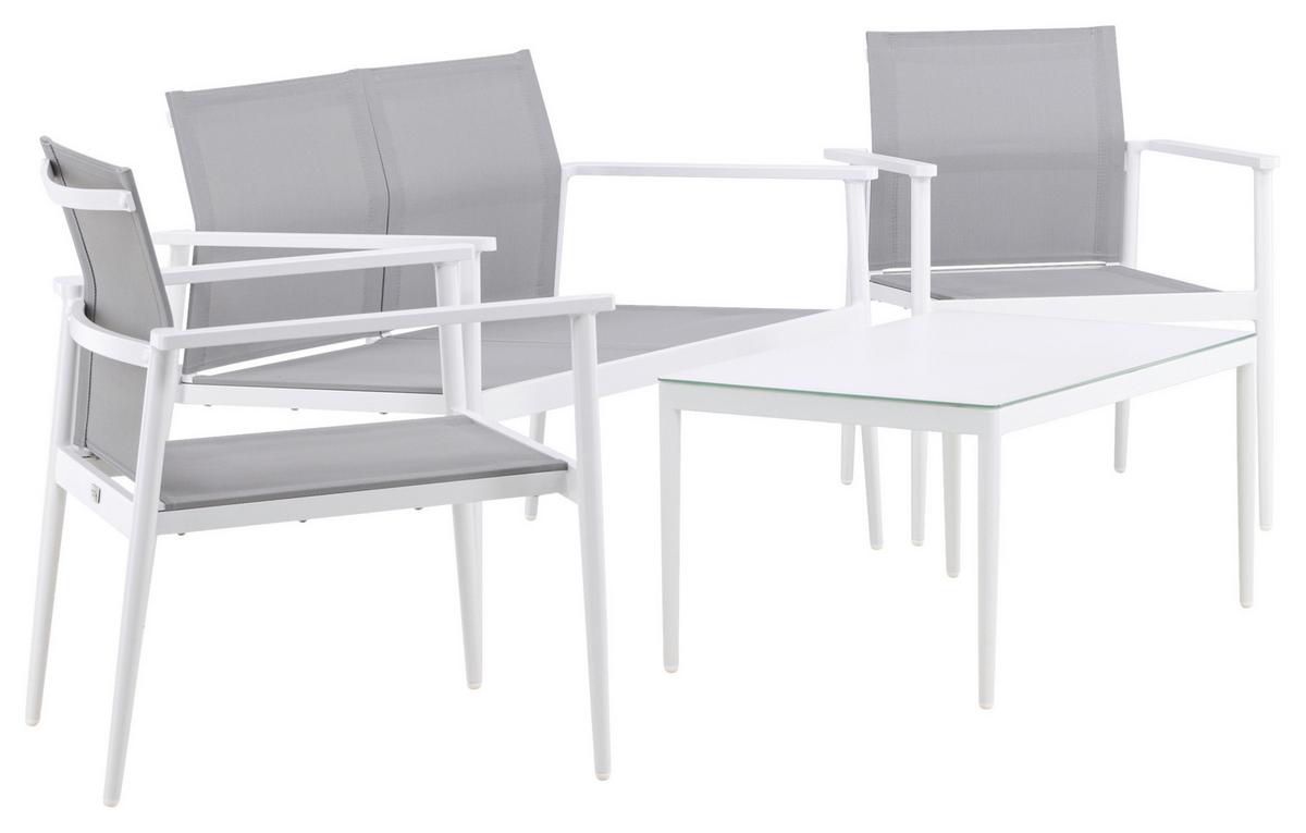 Loungegarnitur Break Weiß/Grau - Weiß/Grau, KONVENTIONELL, Glas/Textil - Gardenson
