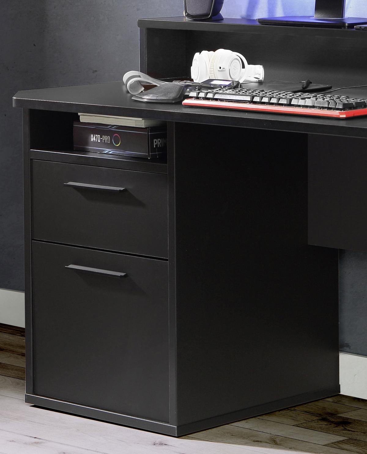 Gaming Miza Tezauer, Črna - črna/barve aluminija, Moderno, kovina/umetna masa (160/72/91cm) - MID.YOU