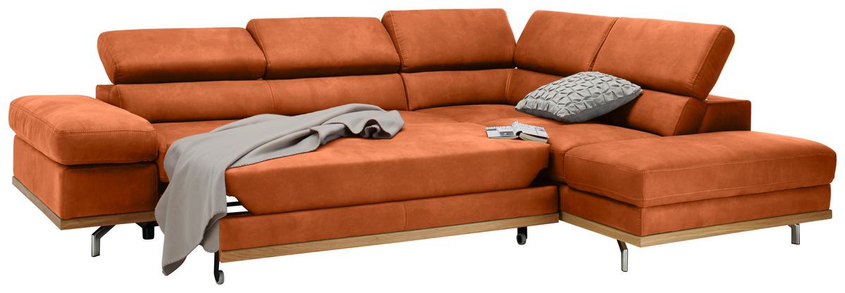 Ecksofa Carmen Orange - Chromfarben/Schwarz, KONVENTIONELL, Holz/Textil (292/72/226cm) - Premium Living