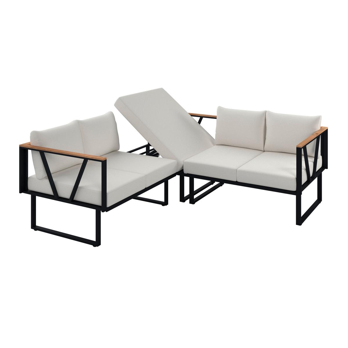 Loungegarnitur Loretta Creme Metall/Holz/Outdoorstoff - Creme/Schwarz, MODERN, Holz/Textil (80/75/80cm) - Bessagi Garden