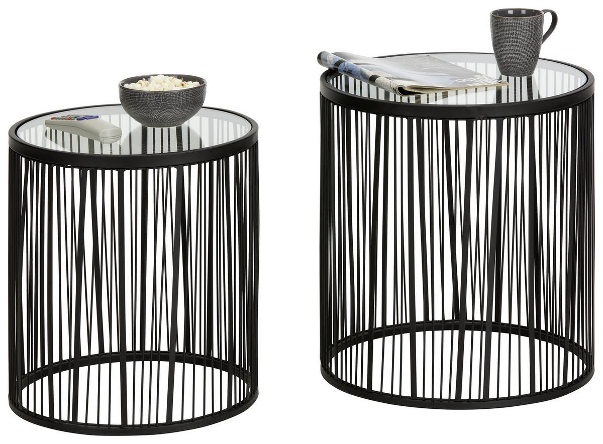 Beistelltischset aus Metall/Glas, 2-teilig - Schwarz, Modern, Glas/Metall (40-45/45-50cm)