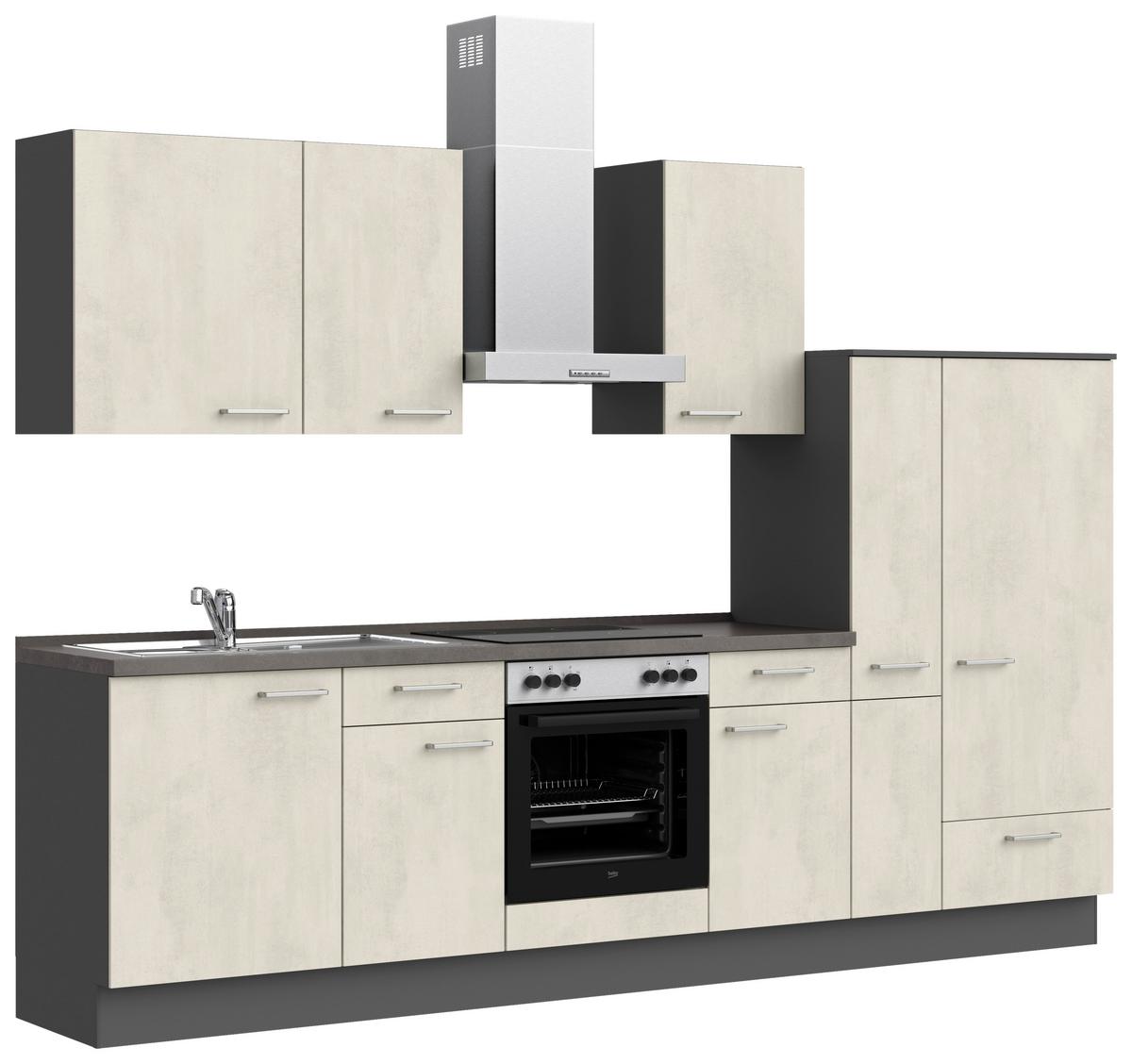 Küchenblock Riva Low m. Geräten Weiß - Schieferfarben/Edelstahlfarben, MODERN, Holzwerkstoff/Metall (300cm) - Nobilia