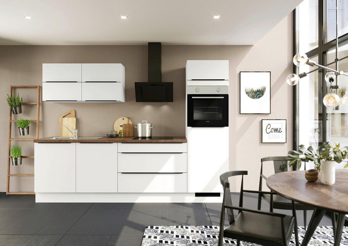 Küchenblock inkl. 5 E-Geräte IP3150 Weiß - Eichefarben/Schwarz, Trend, Holzwerkstoff/Metall (280cm) - Impuls