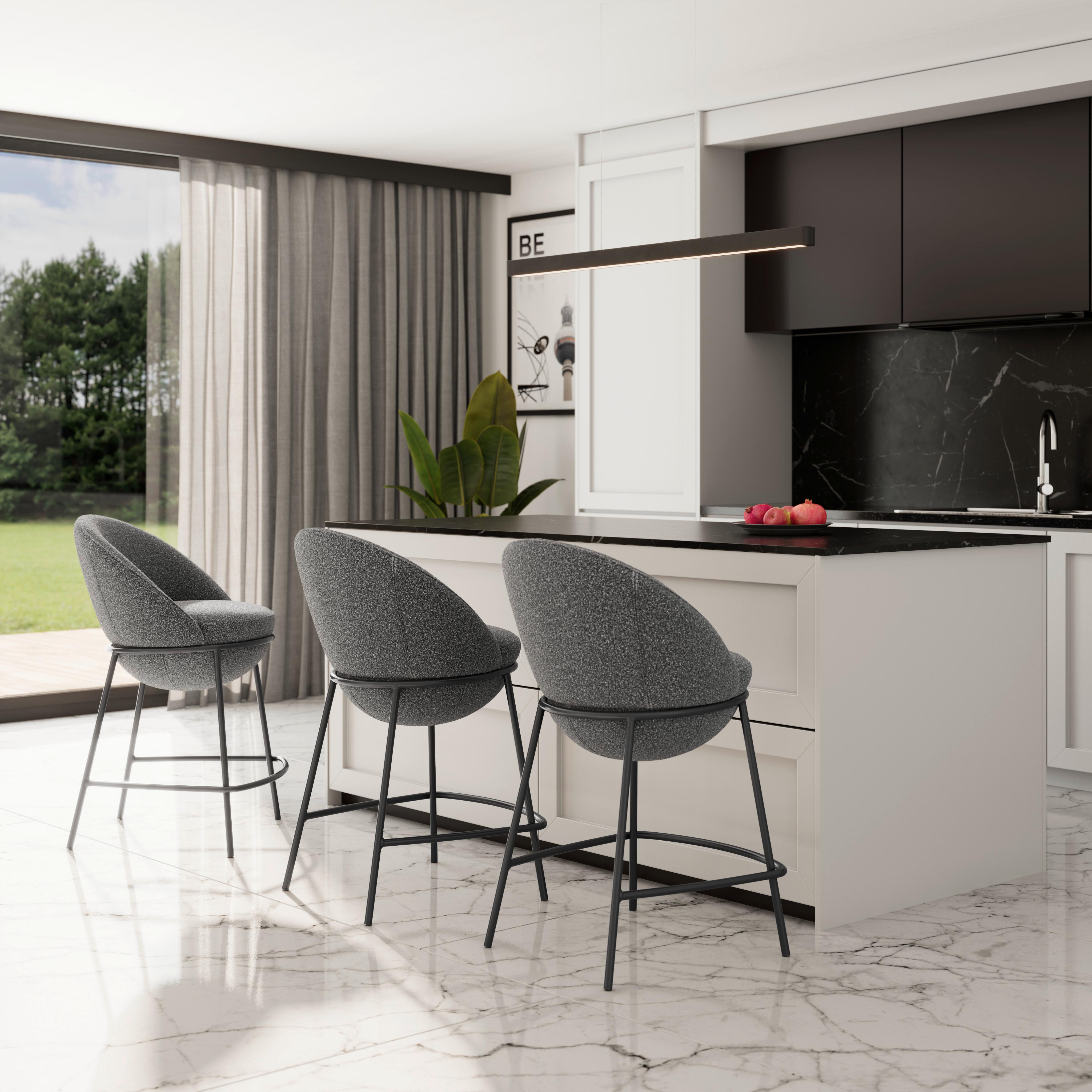 Barhocker Zoa Grau Struktur Gepolstert - Schwarz/Grau, MODERN, Holz/Textil (50/110/58cm) - Bessagi Home