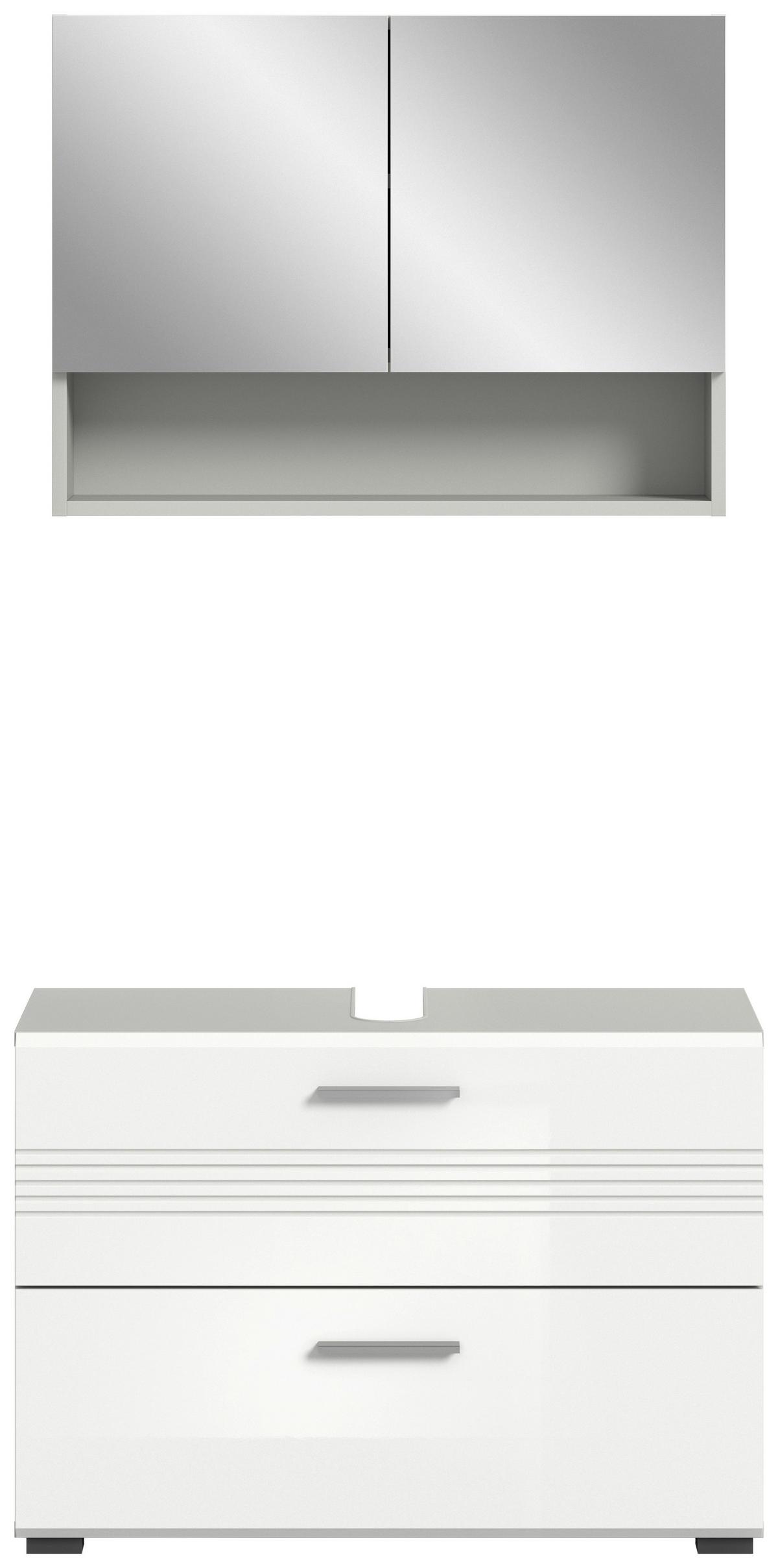Badezimmer-Set COPA 2-teilg, Grau/Weiß Hochglanz - Chromfarben/Weiß Hochglanz, MODERN, Holzwerkstoff/Kunststoff (80cm) - MID.YOU