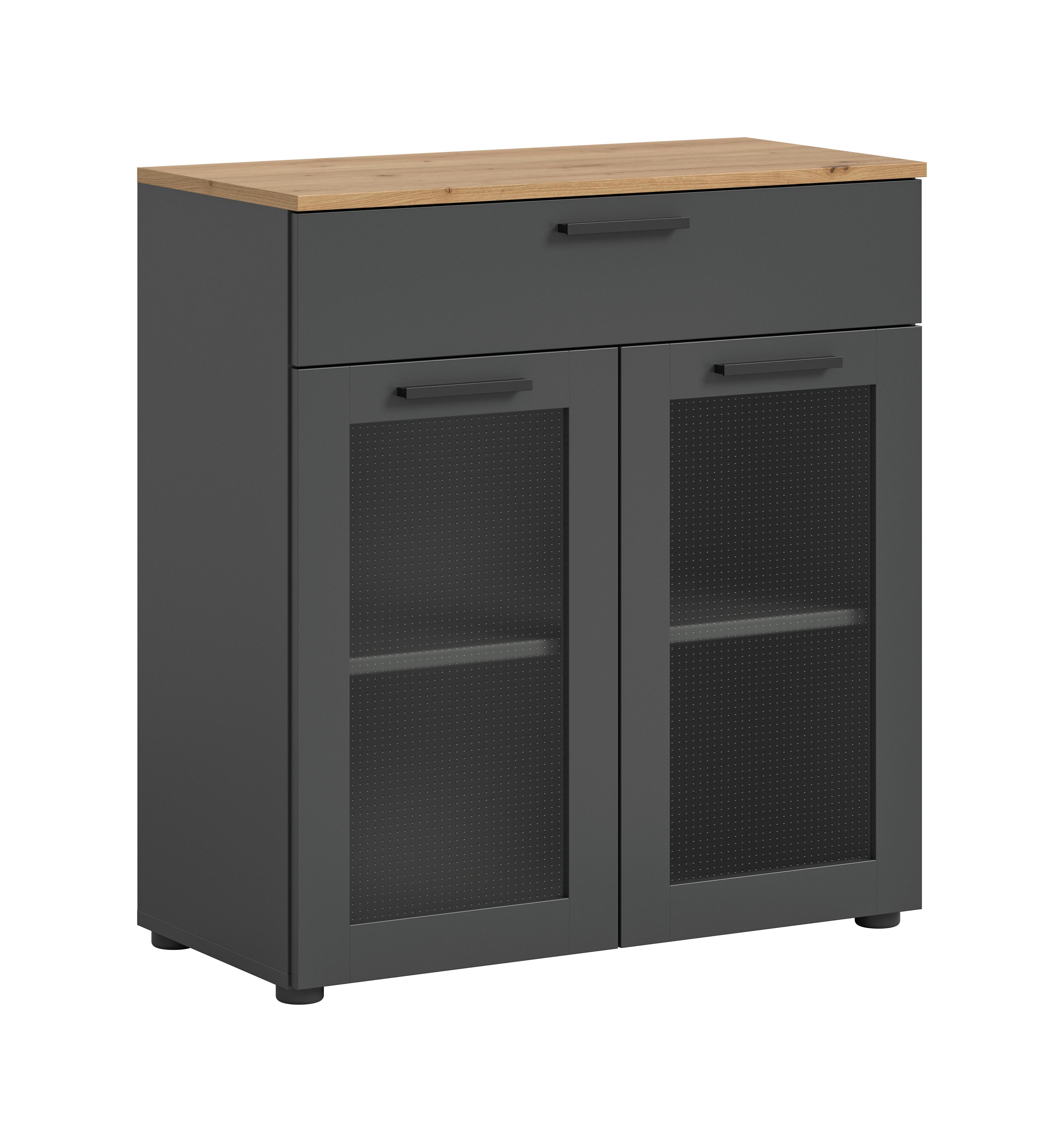 Vitrina Niklas - siva/hrast Artisan, Design, staklo/drvni materijal (78/84/38cm) - Modern Living