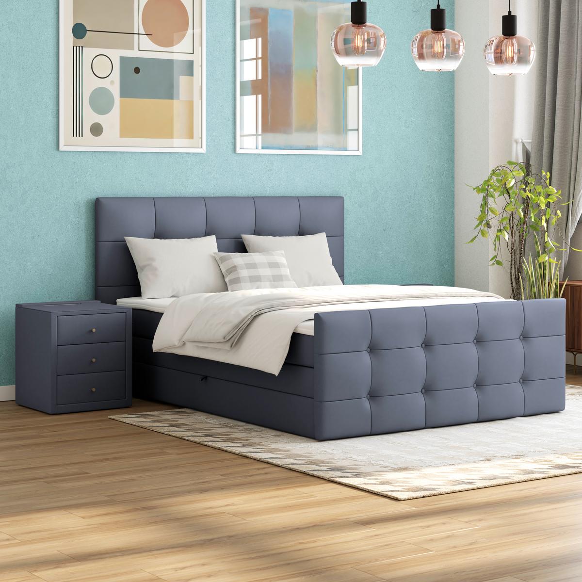 PAT BOXSPRING JOSIE C - gri albastru, Modern, plastic/lemn (180/200cm)