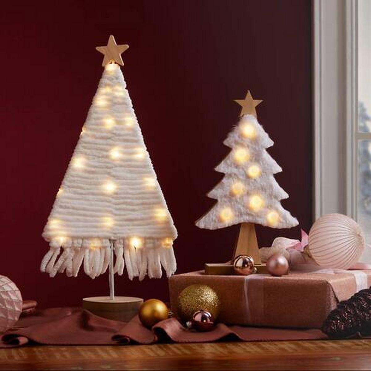 LED-díszlámpa Camille - fehér, textil/fa (14/20cm) - Premium Living