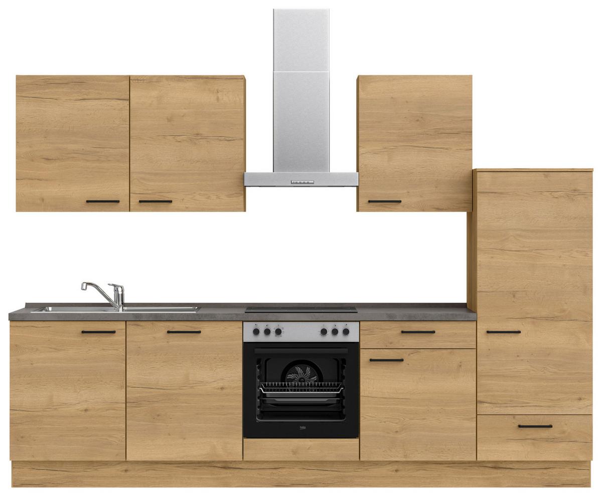 Küchenblock Structura Low m. Geräten Eiche - Schieferfarben/Eichefarben, MODERN, Holzwerkstoff/Metall (300cm) - Nobilia