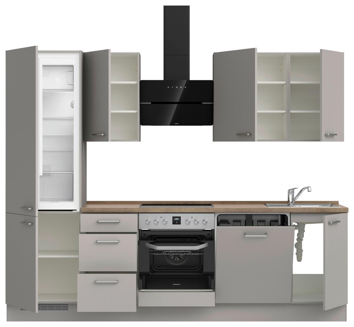 Küchenblock Touch High m. Geräten Grau - Eiche dunkel/Edelstahlfarben, MODERN, Holzwerkstoff/Metall (270cm) - Nobilia