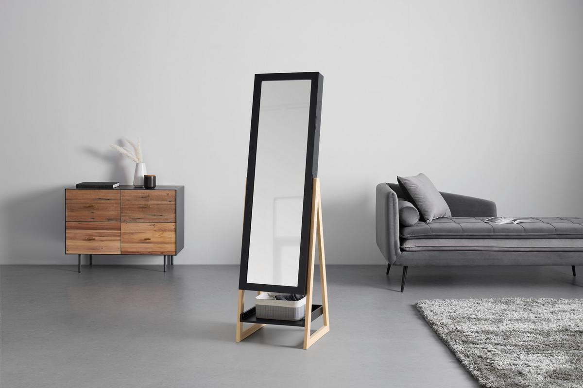 Schmuckschrank Viola Naturfarben/Schwarz - Schwarz/Naturfarben, MODERN, Glas/Holz (42/145/38cm) - Mömax