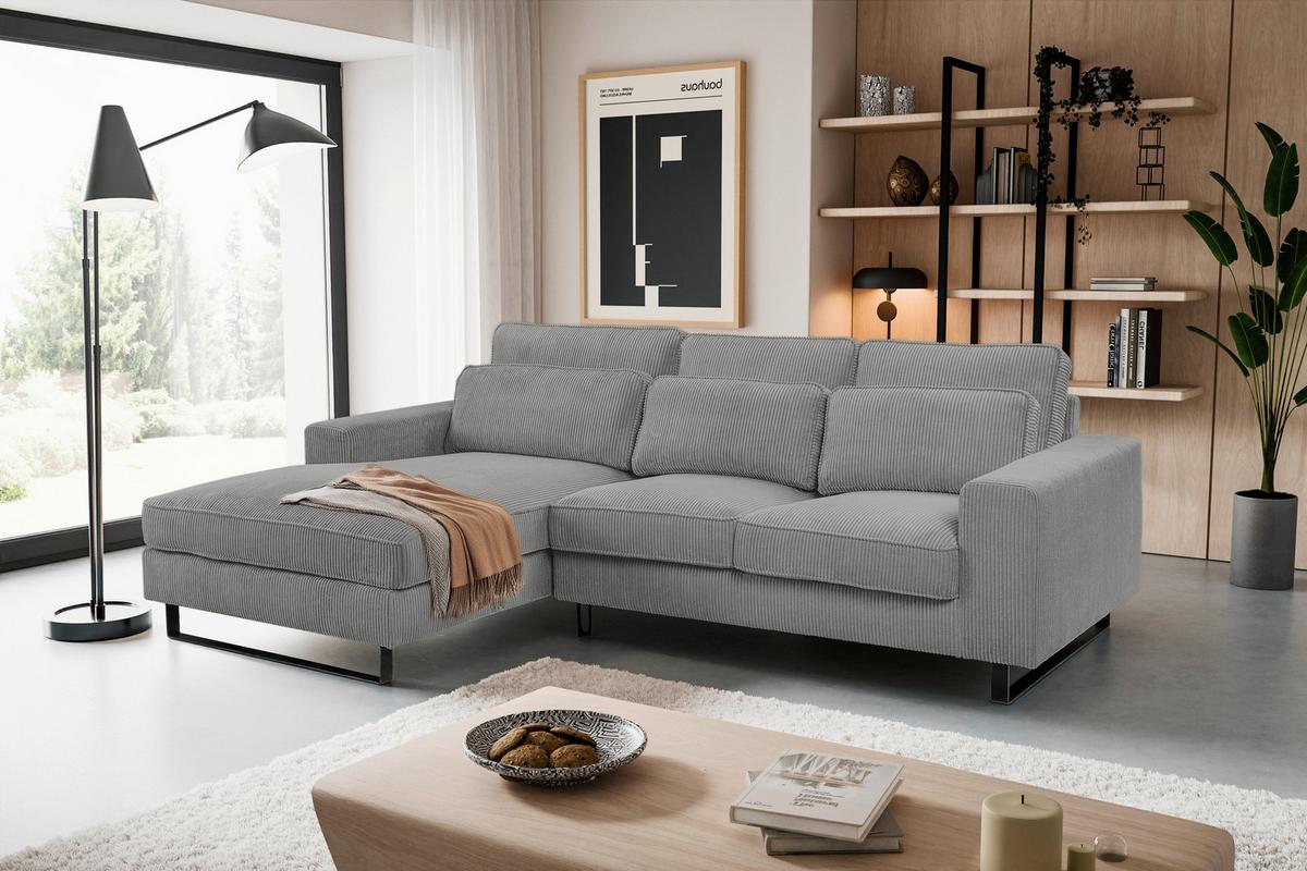 Ecksofa Bolivia Grau Cord - Beige/Schwarz, Basics, Holzwerkstoff/Textil (276/183cm) - MID.YOU