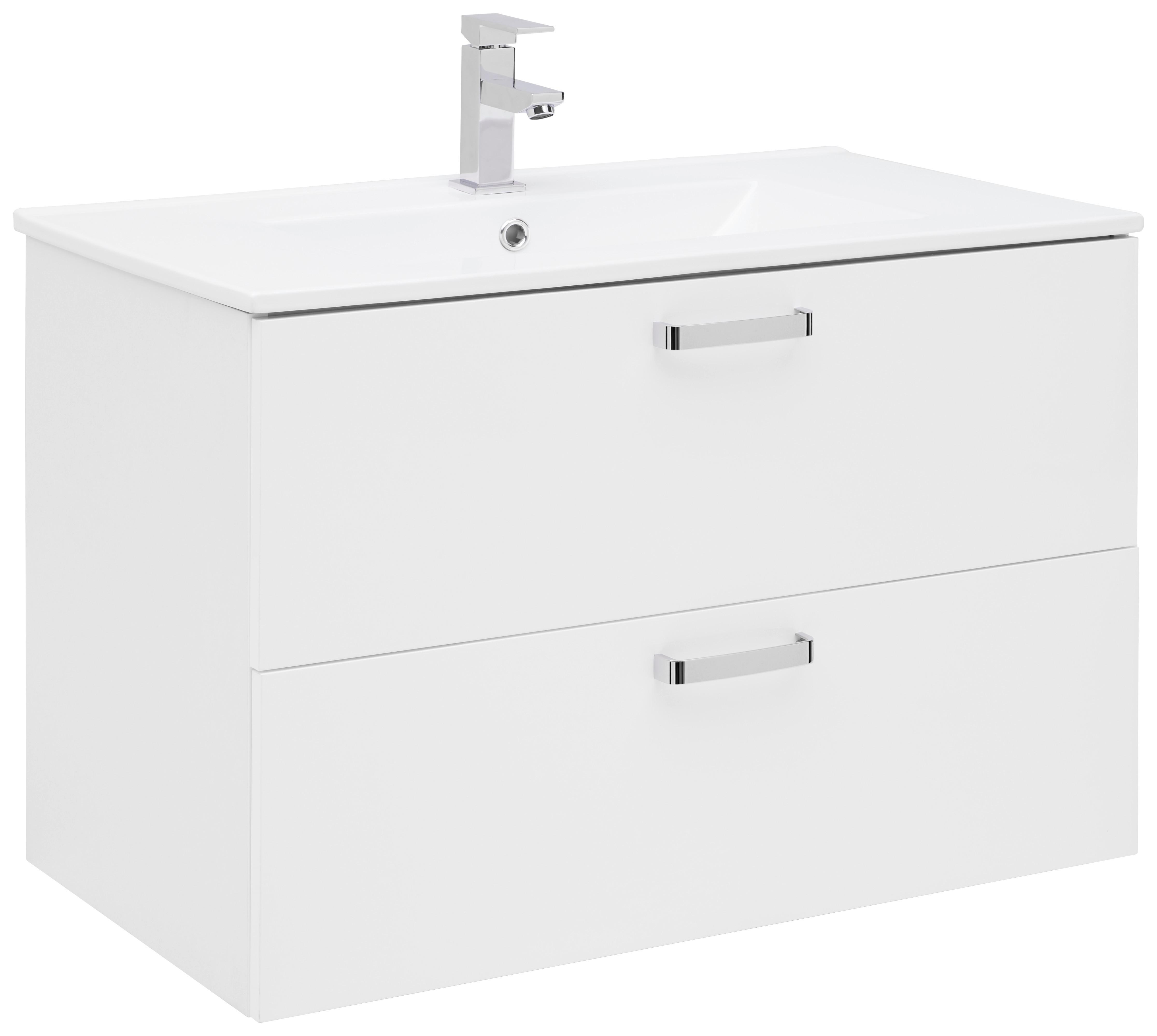 Bază cu lavoar Fresh - alb/alb lucios intens, Konventionell, ceramică/material pe bază de lemn (81/56/46,5cm) - Ondega