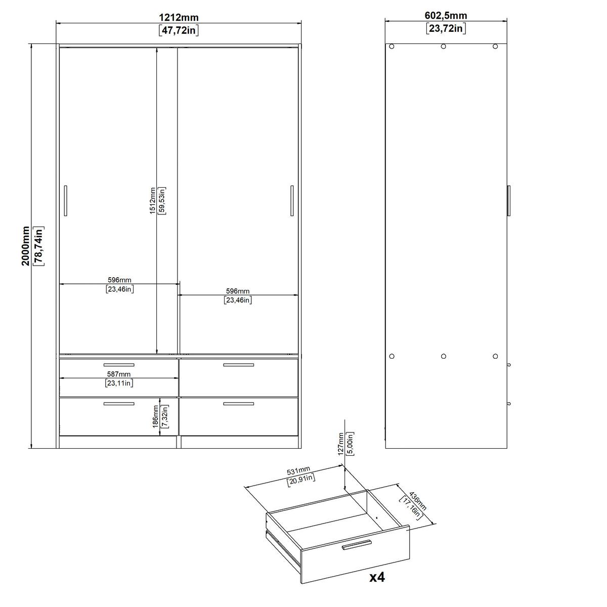 Omara Z Drsnimi Vrati Line, Bela - srebrne barve/bela, Moderno, kovina/leseni material (121,2/200/60,3cm) - MID.YOU