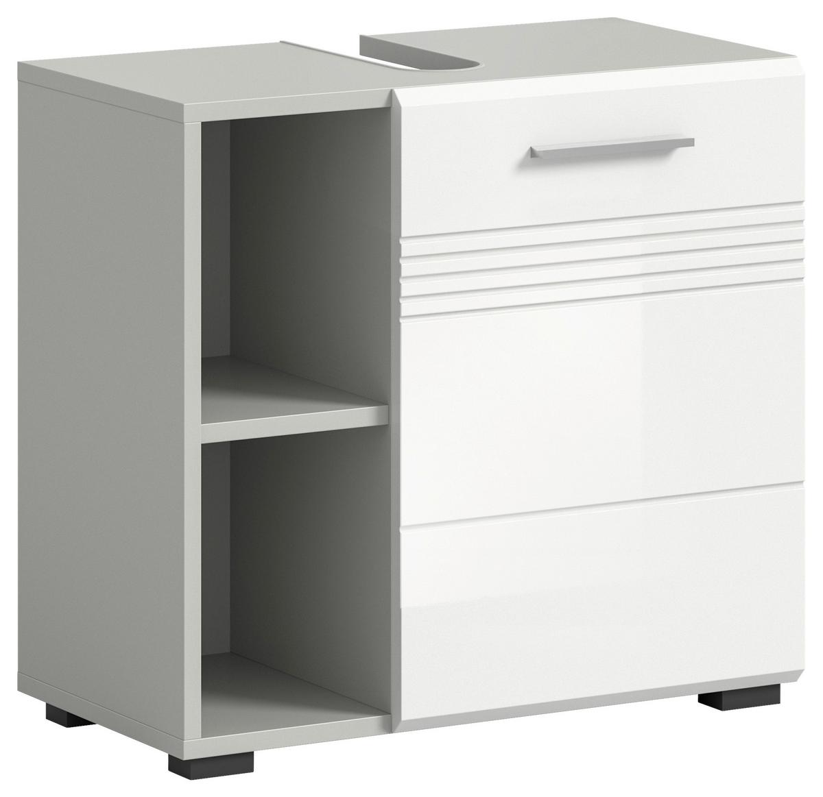 Waschbeckenunterschrank Copa ca. 60x56 cm Weiß/Grau - Chromfarben/Weiß Hochglanz, MODERN, Holzwerkstoff/Kunststoff (60/56/32cm) - MID.YOU