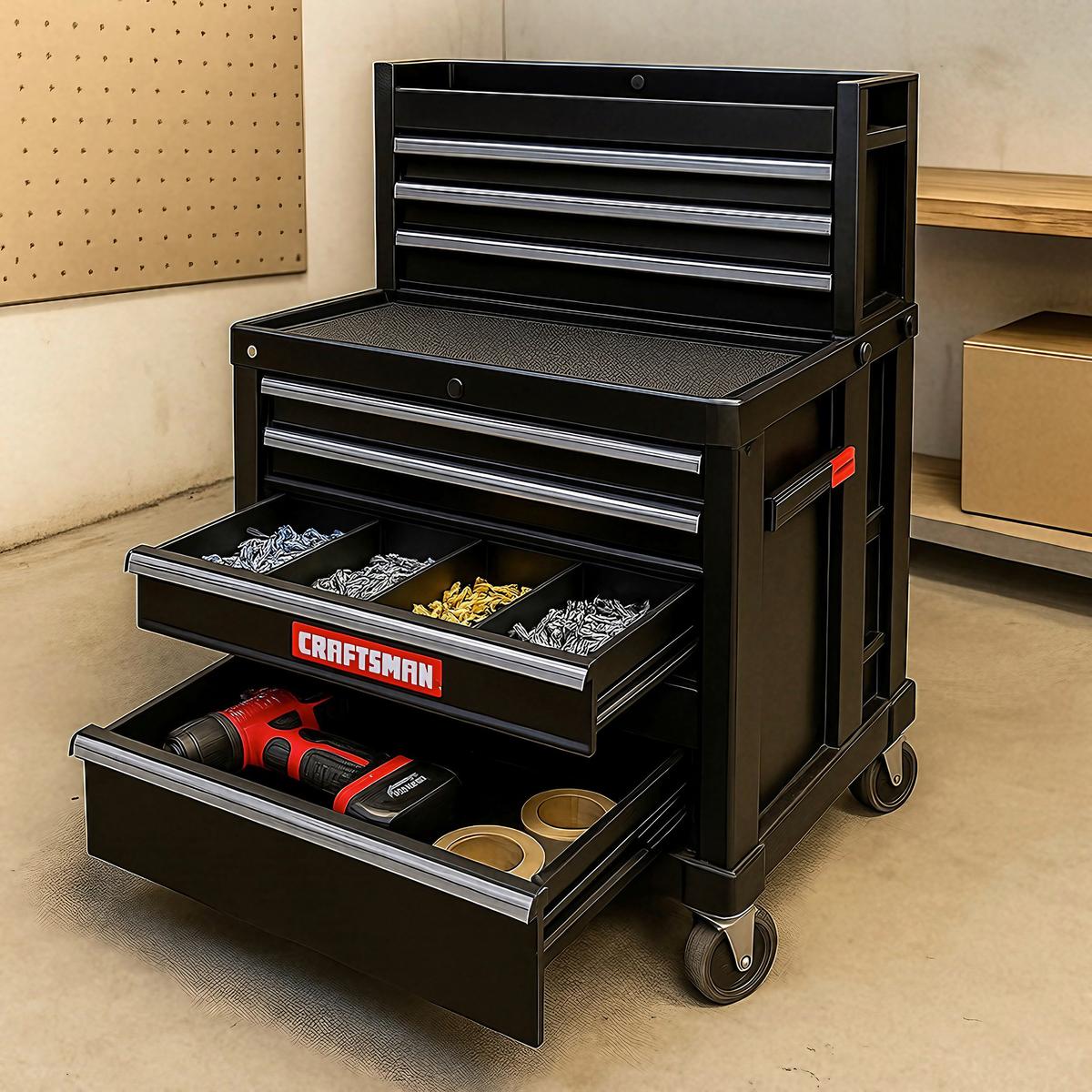 Szerszámosláda 6 Fiókos - fekete, műanyag