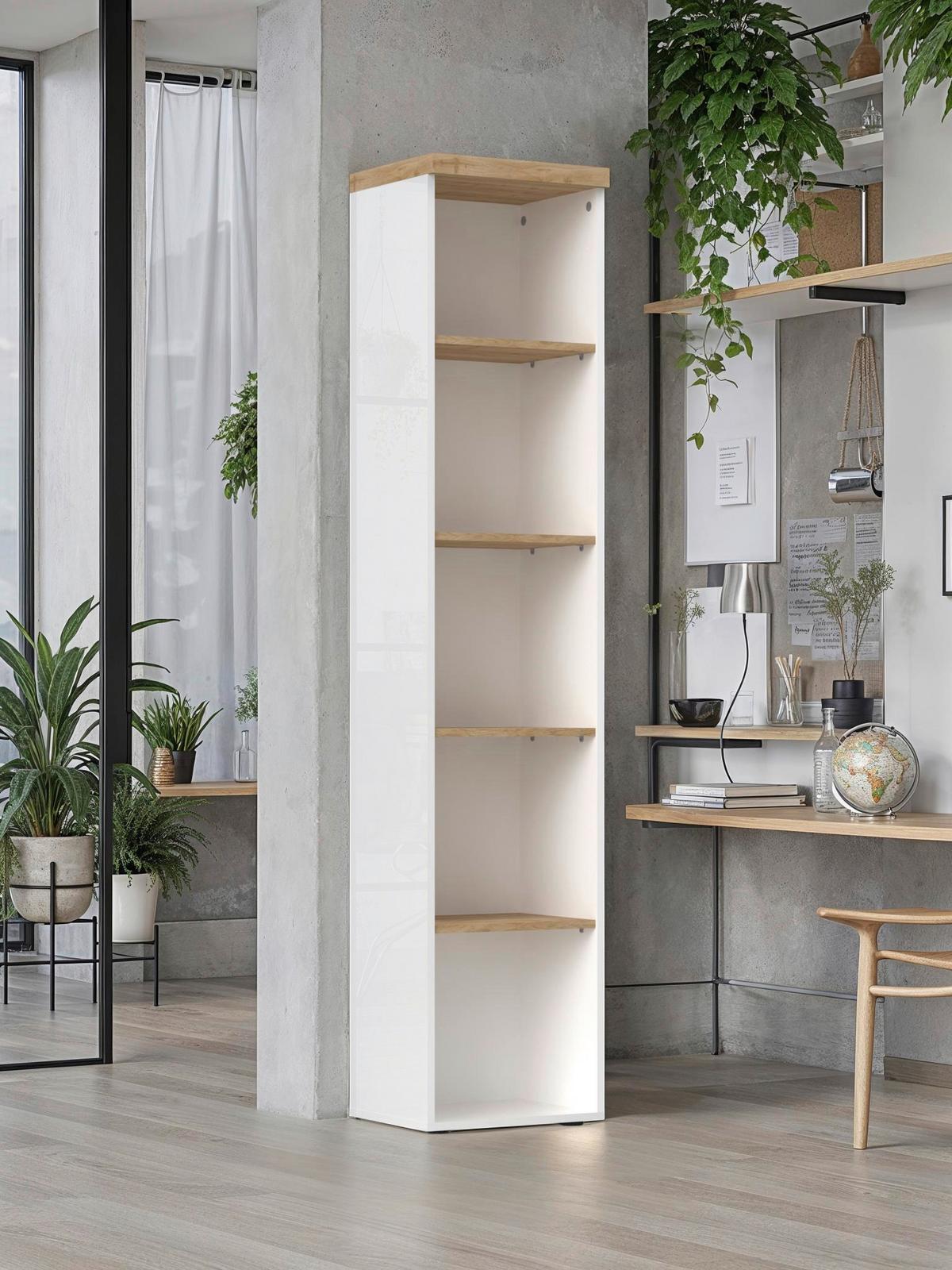 Regal Easy Office Eichefarben /Weiß Hochglanz - Eichefarben/Weiß Hochglanz, MODERN, Holzwerkstoff/Kunststoff (41/193/34cm) - Based