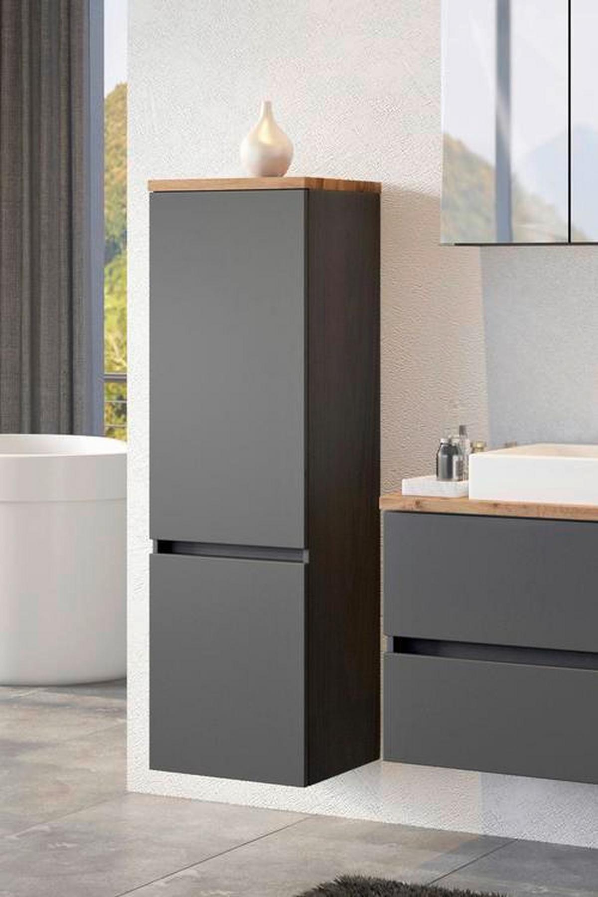 Midischrank in Grau 'Pienza' - Eichefarben/Silberfarben, Basics, Holzwerkstoff/Kunststoff (40/130/35cm) - Held