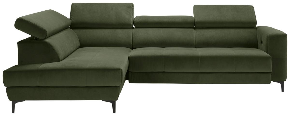 Ecksofa Emma links Olivgrün - Schwarz/Olivgrün, MODERN, Textil (210/47/301cm) - Premium Living