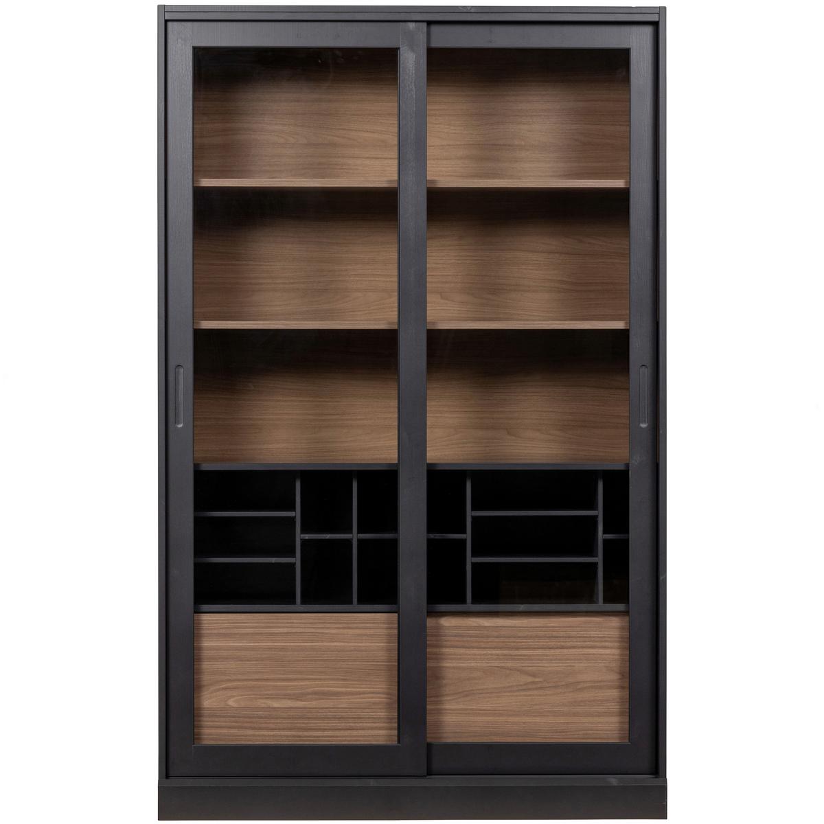 Vitrine James Schwarz/Walnussfarben B: 125cm - Nussbaumfarben/Walnussfarben, Design, Glas/Holz (125/200/57cm) - Livetastic