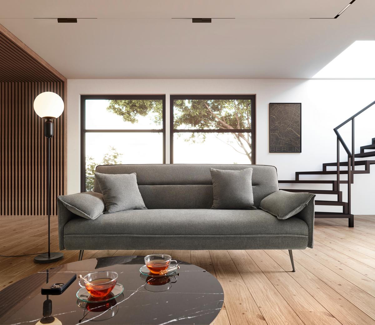 Canapea extensibila LANA - gri închis, Modern, lemn/metal (199/89/95cm) - Bessagi Home