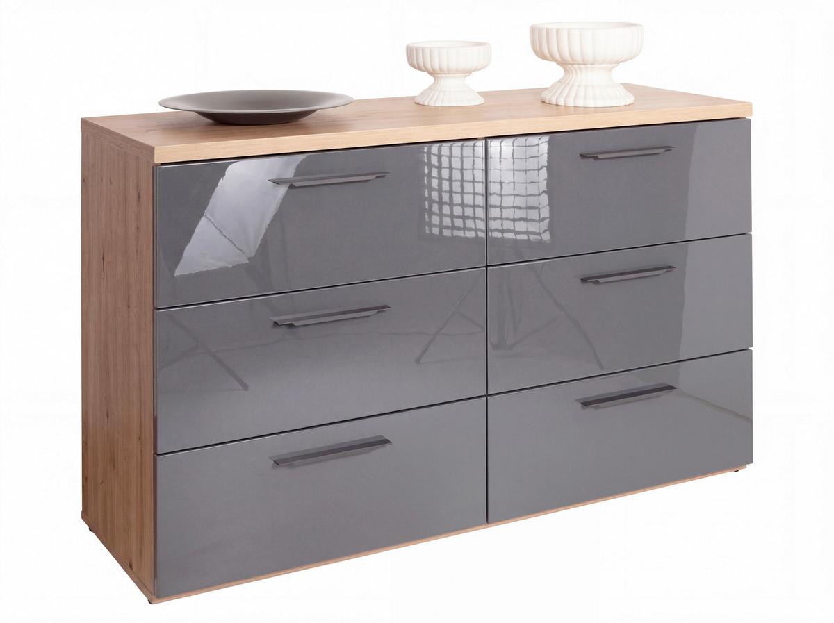 Komoda Sposami - siva visoki sjaj/hrast artisan, Moderno, metal/pločasti materijal (136,2/82,6/44,4cm) - Premium Living